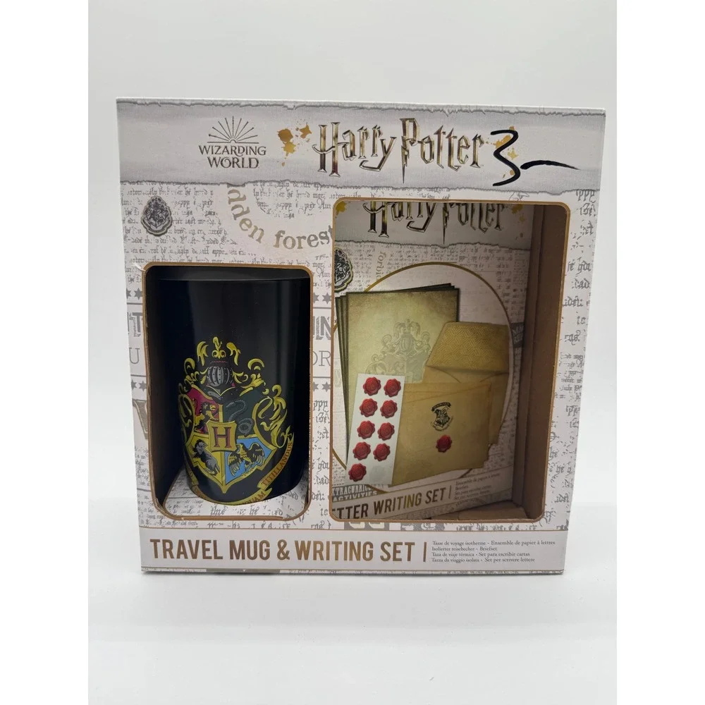 Harry Potter Travel Mug and Letter Writing Stationery Set with Wand Pen Paladone